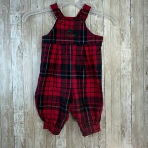 VTG Heartstrings Overalls Baby 6/9 Months Red Tartan Plaid Boat Cars USA‎ 90s